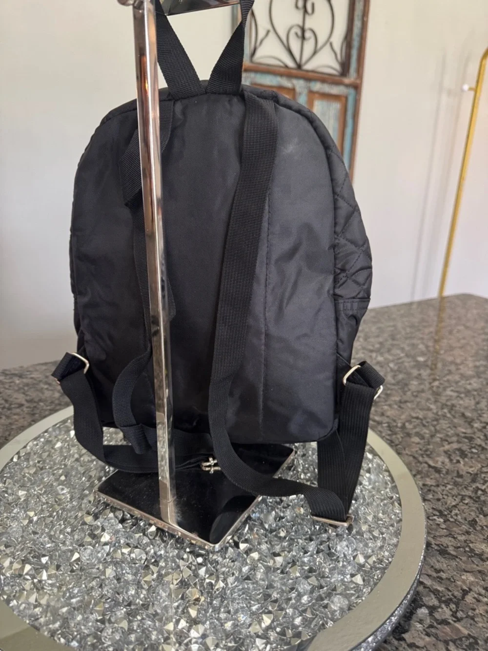 Daisy Fuentes Quilted Black Mini Backpack with Gold Accents EUC